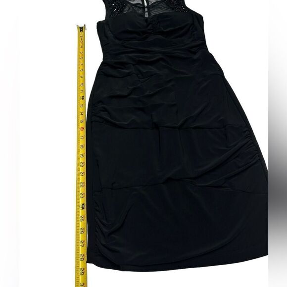 Dress Barn Black Sleeveless Mini Dress Crewneck Sheer Top Gems Back Cutout Cute - Picture 8 of 8